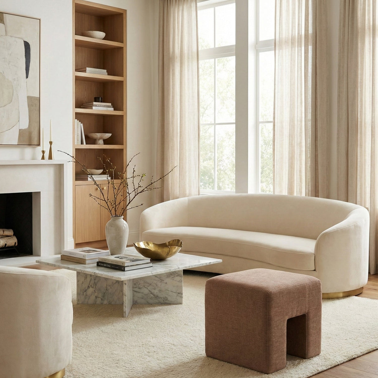 Modern European furniture - Linen Blend Square Stool - www.oroa.com