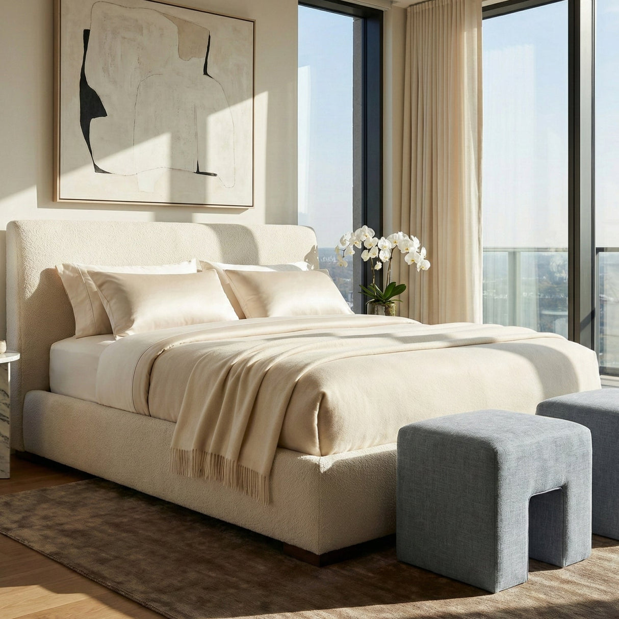 Modern European furniture - Linen Blend Square Stool - www.oroa.com