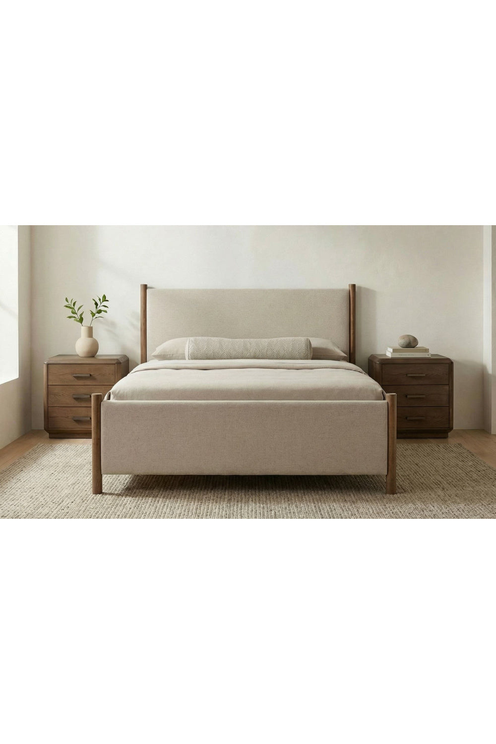 Modern European furniture - Rubberwood Framed Beige Bed - www.oroa.com