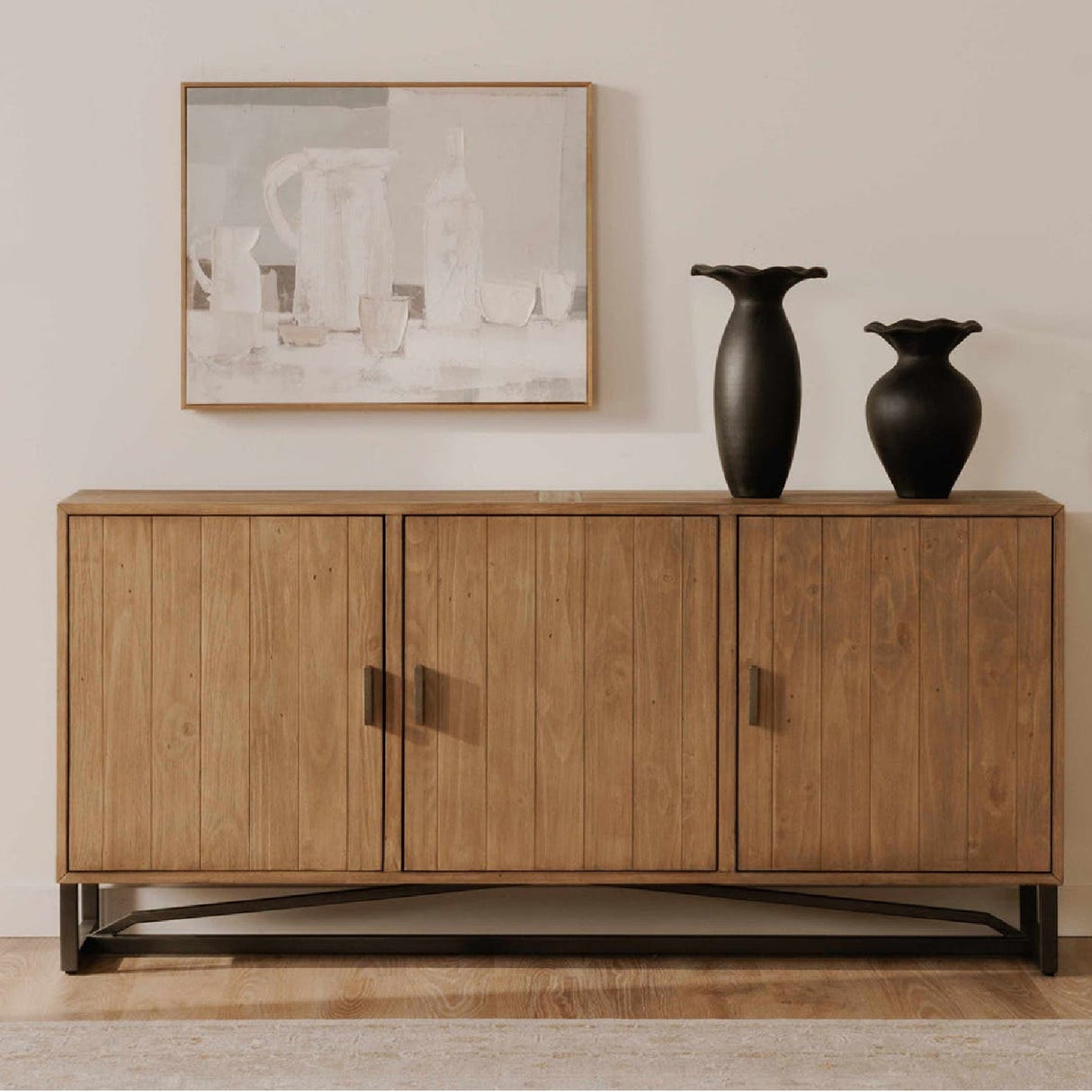 Modern European furniture - Slatted Pine 3-Door Sideboard - www.oroa.com
