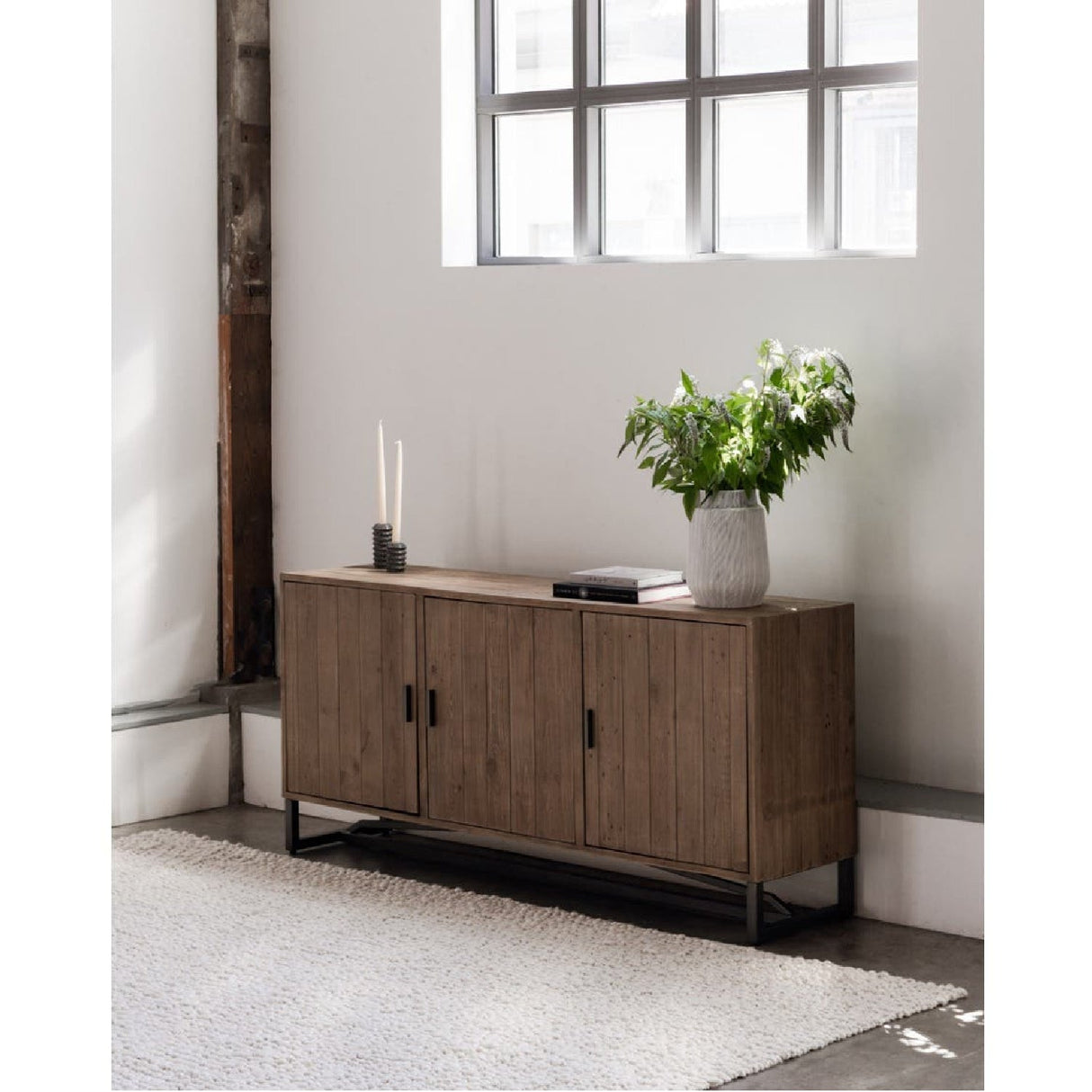 Modern European furniture - Slatted Pine 3-Door Sideboard - www.oroa.com