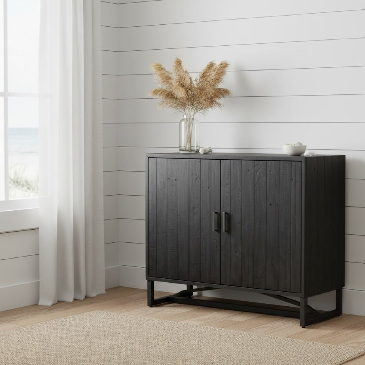 Modern European furniture - Slatted Pine 2-Door Cabinet - www.oroa.com