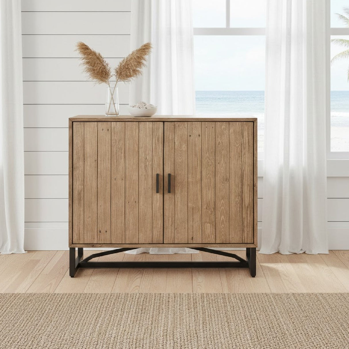 Modern European furniture - Slatted Pine 2-Door Cabinet - www.oroa.com