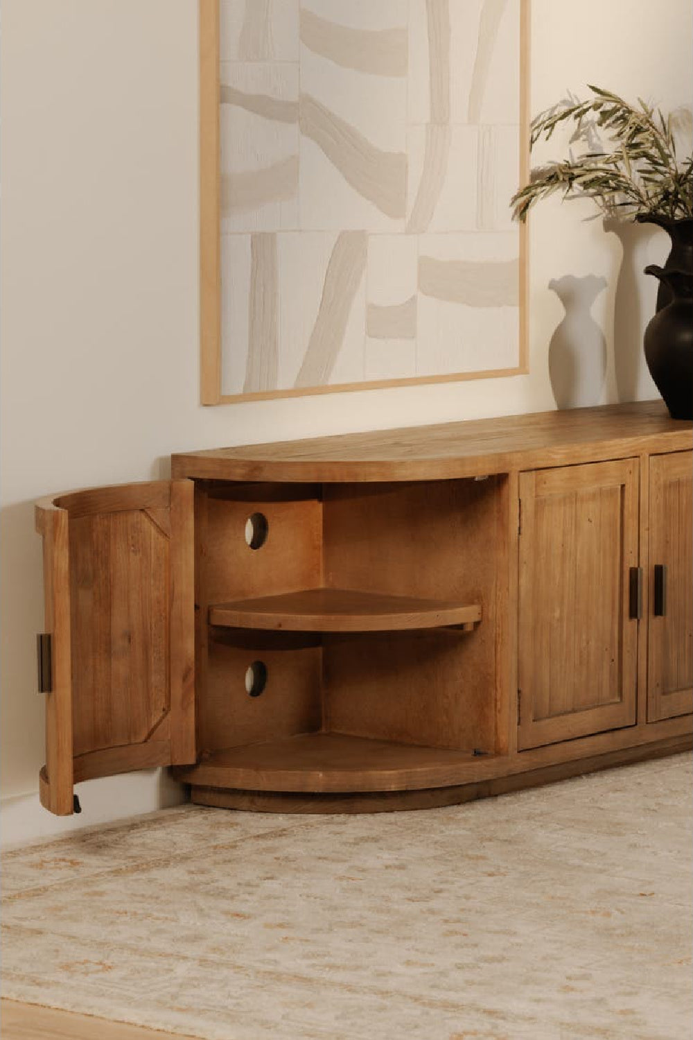 Modern European furniture - Pine Wood 4-Door Media Cabinet - www.oroa.com