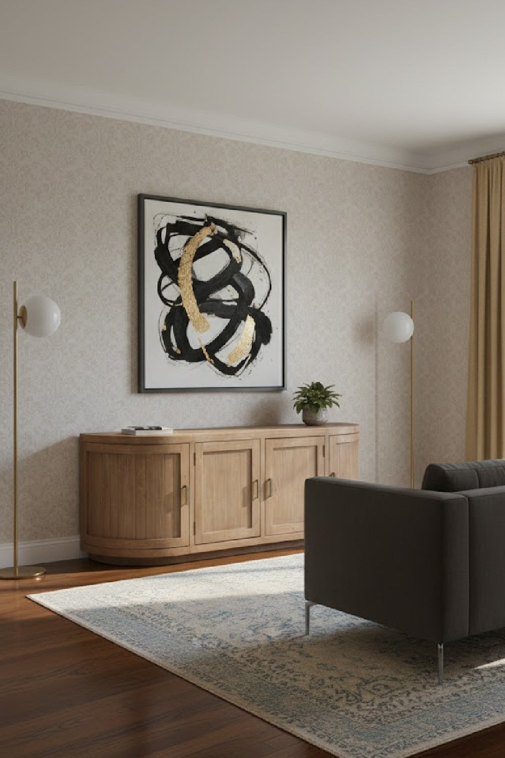Modern European furniture - Pine Wood 4-Door Media Cabinet - www.oroa.com