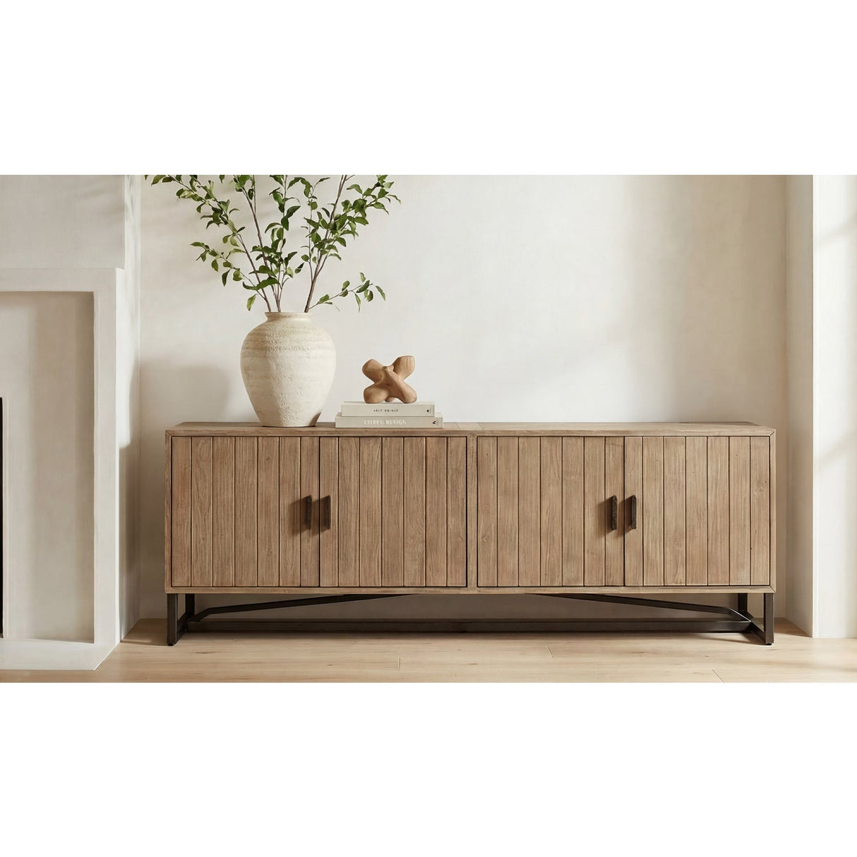 Modern European furniture - Pine Wood 4-Door Media Unit - www.oroa.com