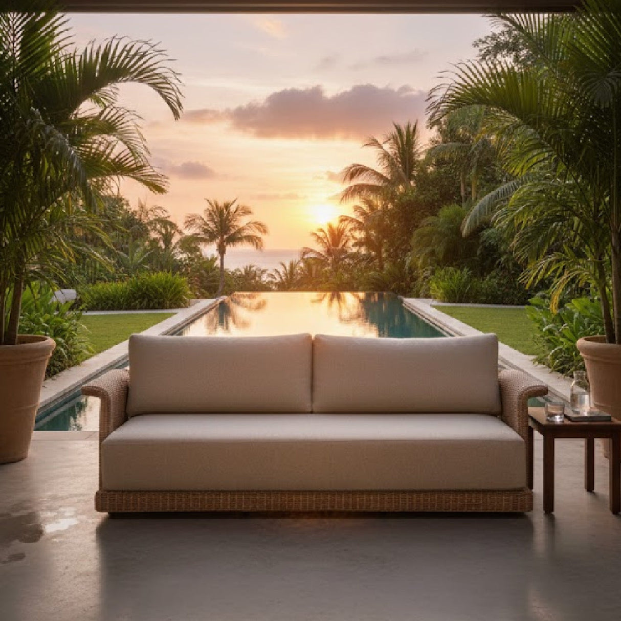 Modern European furniture - Curved Arm Wicker Outdoor Sofa - www.oroa.com