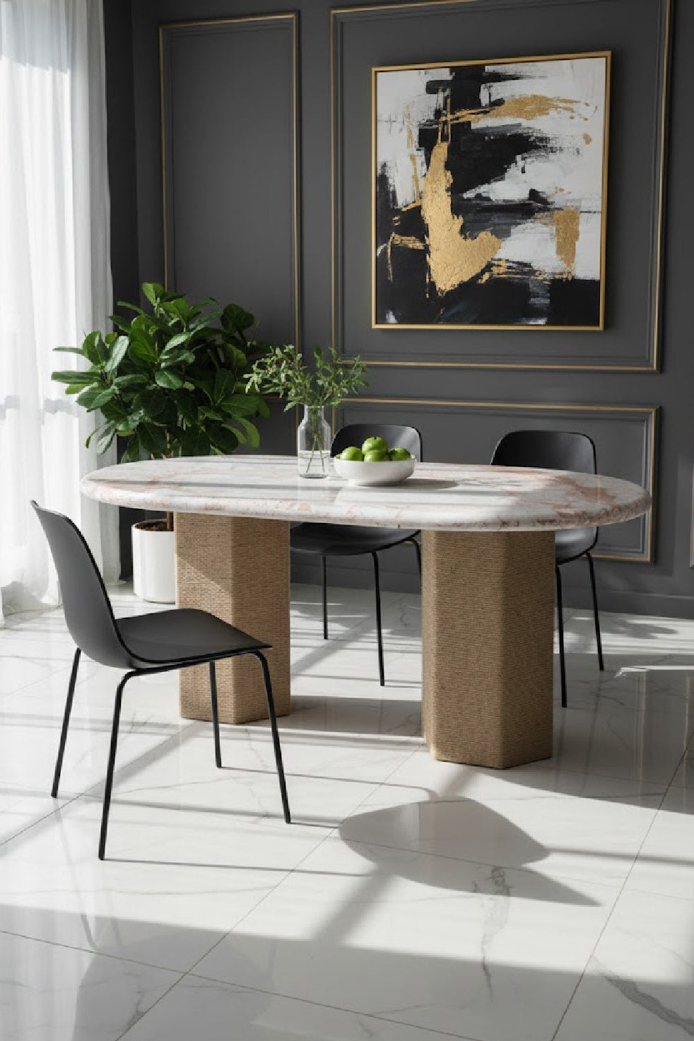 Modern European furniture - Jute-Wrapped Base Dining Table - www.oroa.com