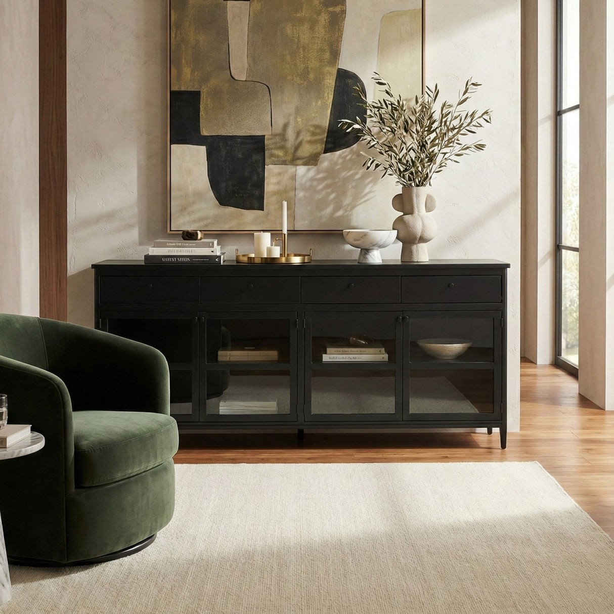 Modern European furniture - Black Metal 4-Door Sideboard - www.oroa.com