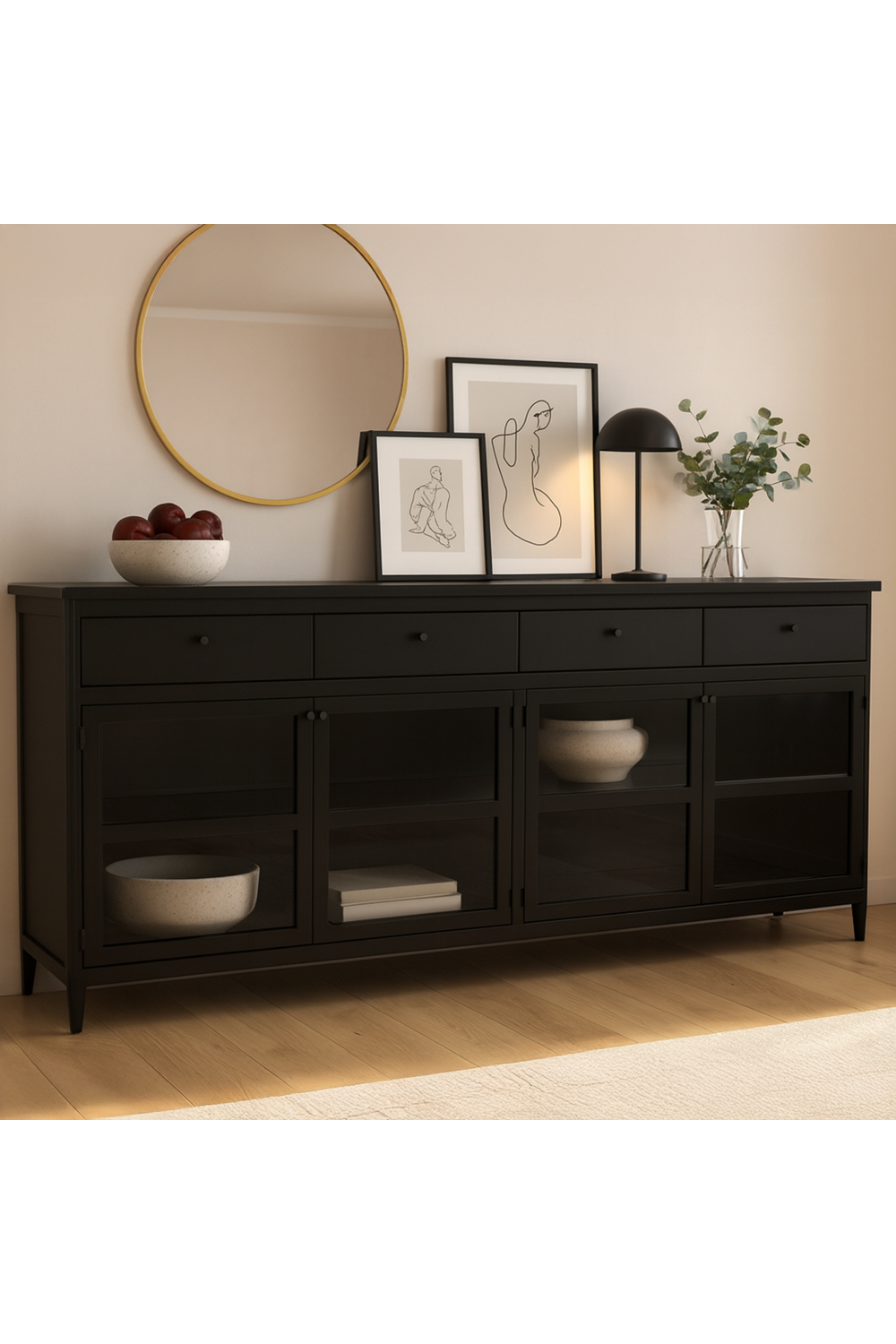 Modern European furniture - Black Metal 4-Door Sideboard - www.oroa.com