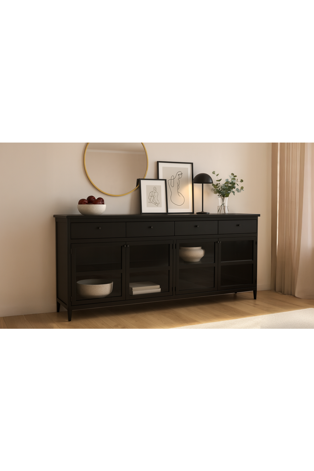 Modern European furniture - Black Metal 4-Door Sideboard - www.oroa.com