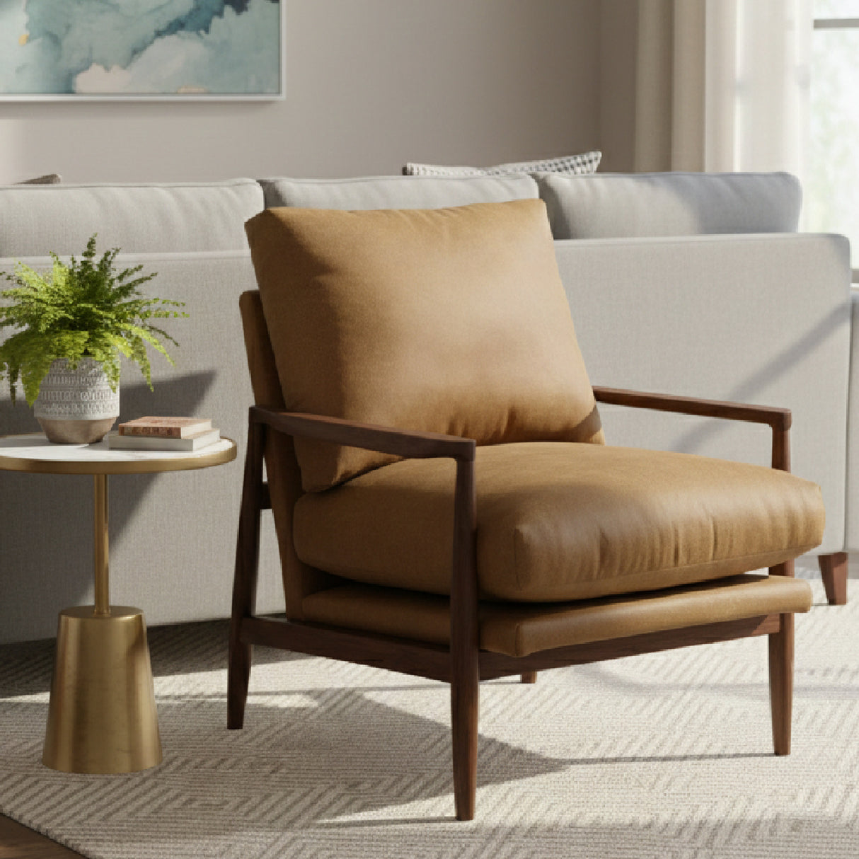 Modern European furniture - Walnut Framed Leather Accent Chair - www.oroa.com