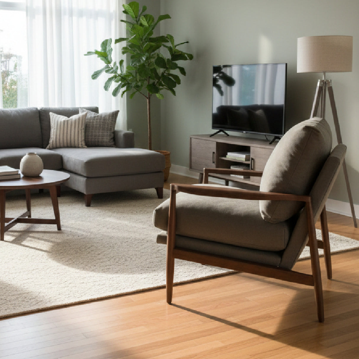 Modern European furniture - Walnut Framed Leather Accent Chair - www.oroa.com