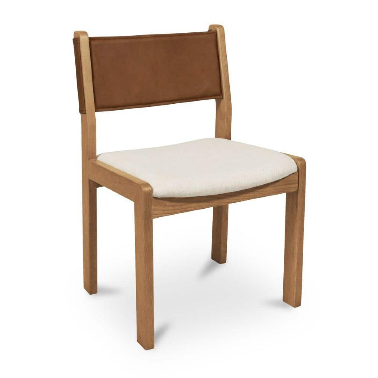 Modern or European furniture - Oak Framed Tan Leather Dining Chairs (2) - www.oroa.com