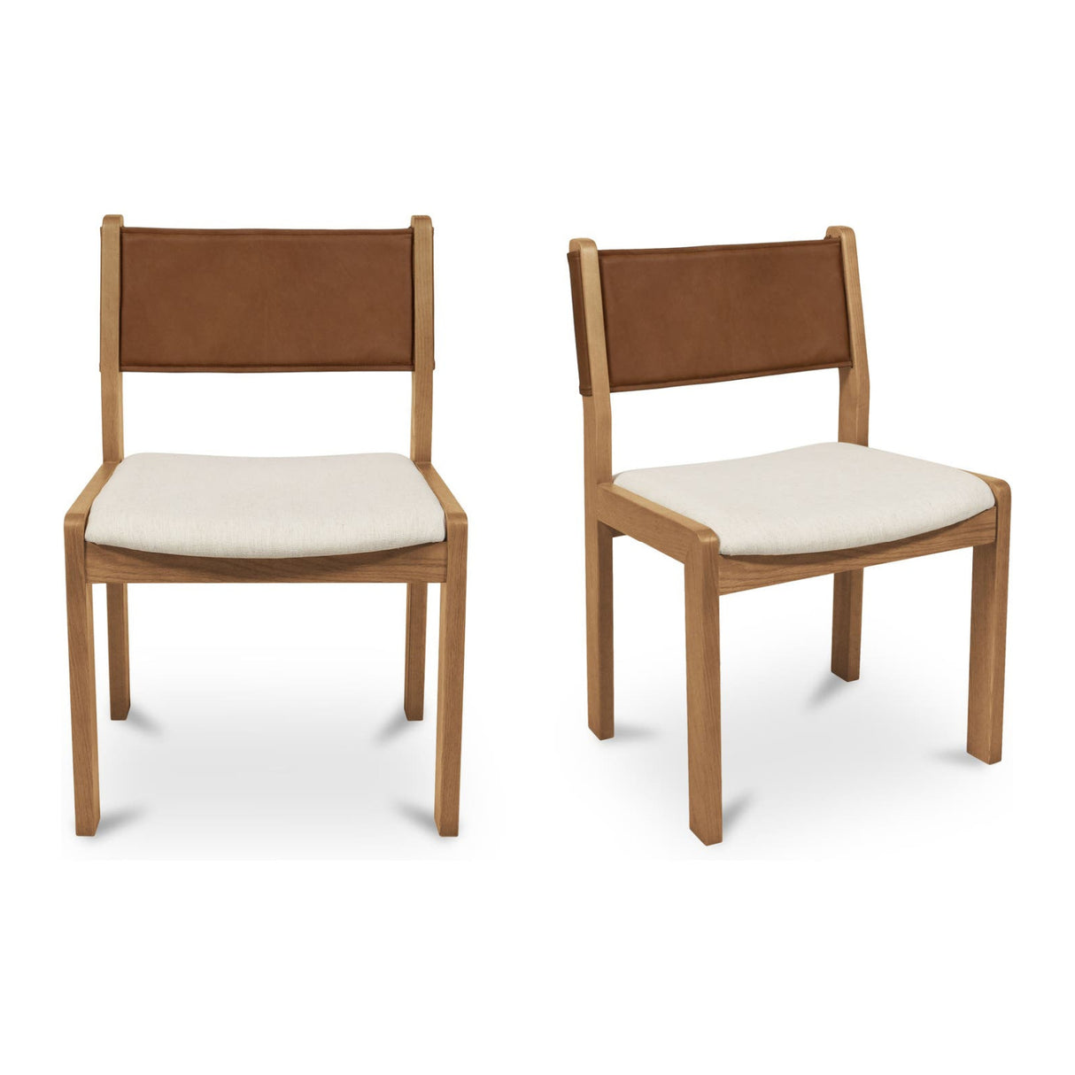 Modern or European furniture - Oak Framed Tan Leather Dining Chairs (2) - www.oroa.com