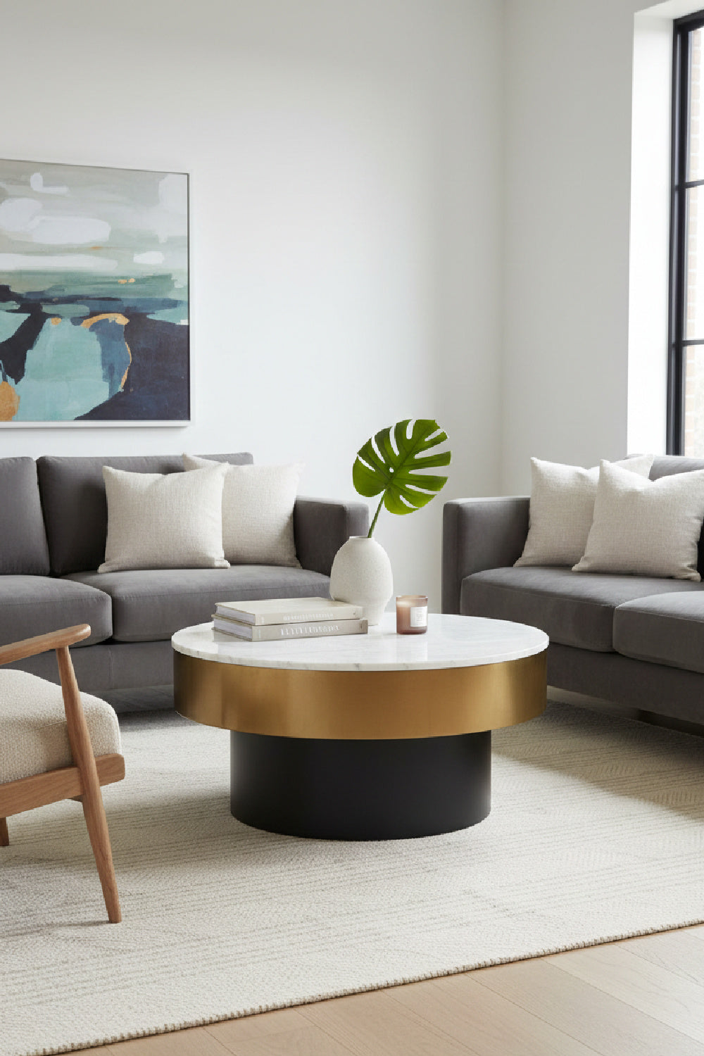 Modern European furniture - Gold Rimmed Marble Coffee Table - www.oroa.com