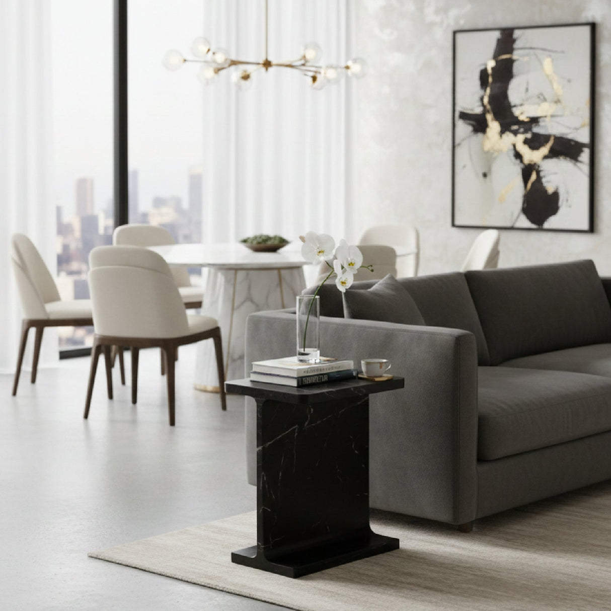 Modern European furniture - Marble I-Beam Accent Table - www.oroa.com