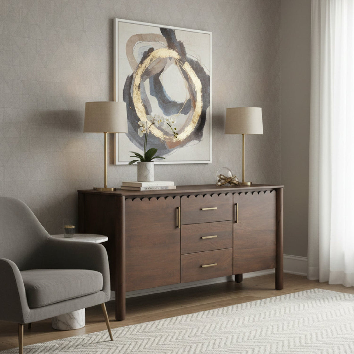 Modern European furniture - Scalloped Edge 3-Drawer Sideboard - www.oroa.com