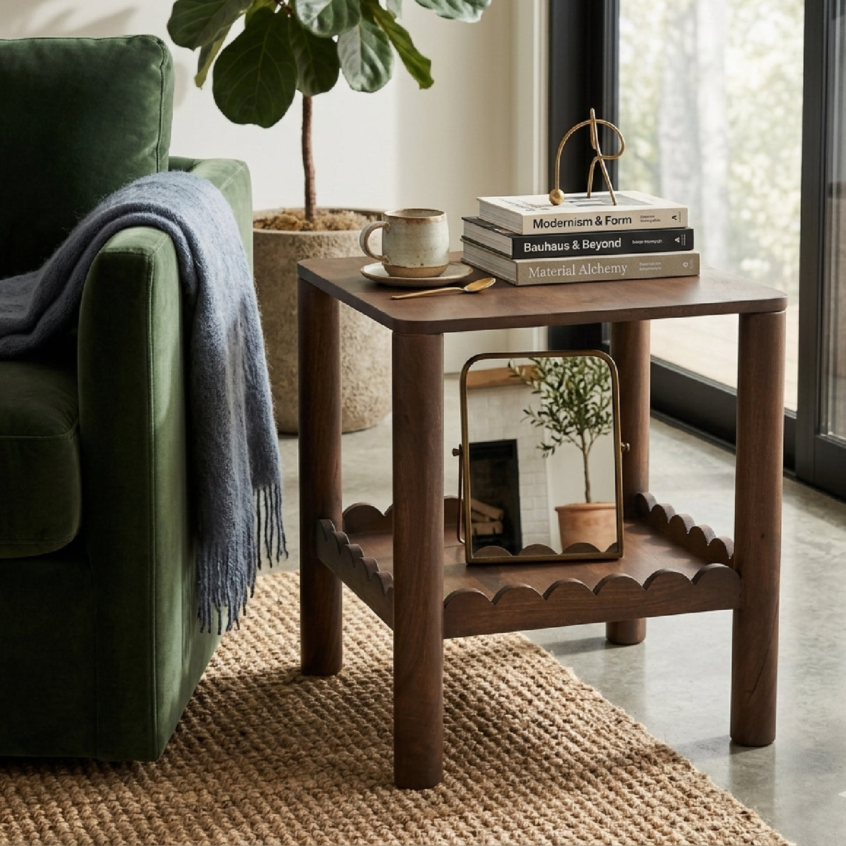 Modern European furniture - Scalloped Edge Brown Side Table - www.oroa.com
