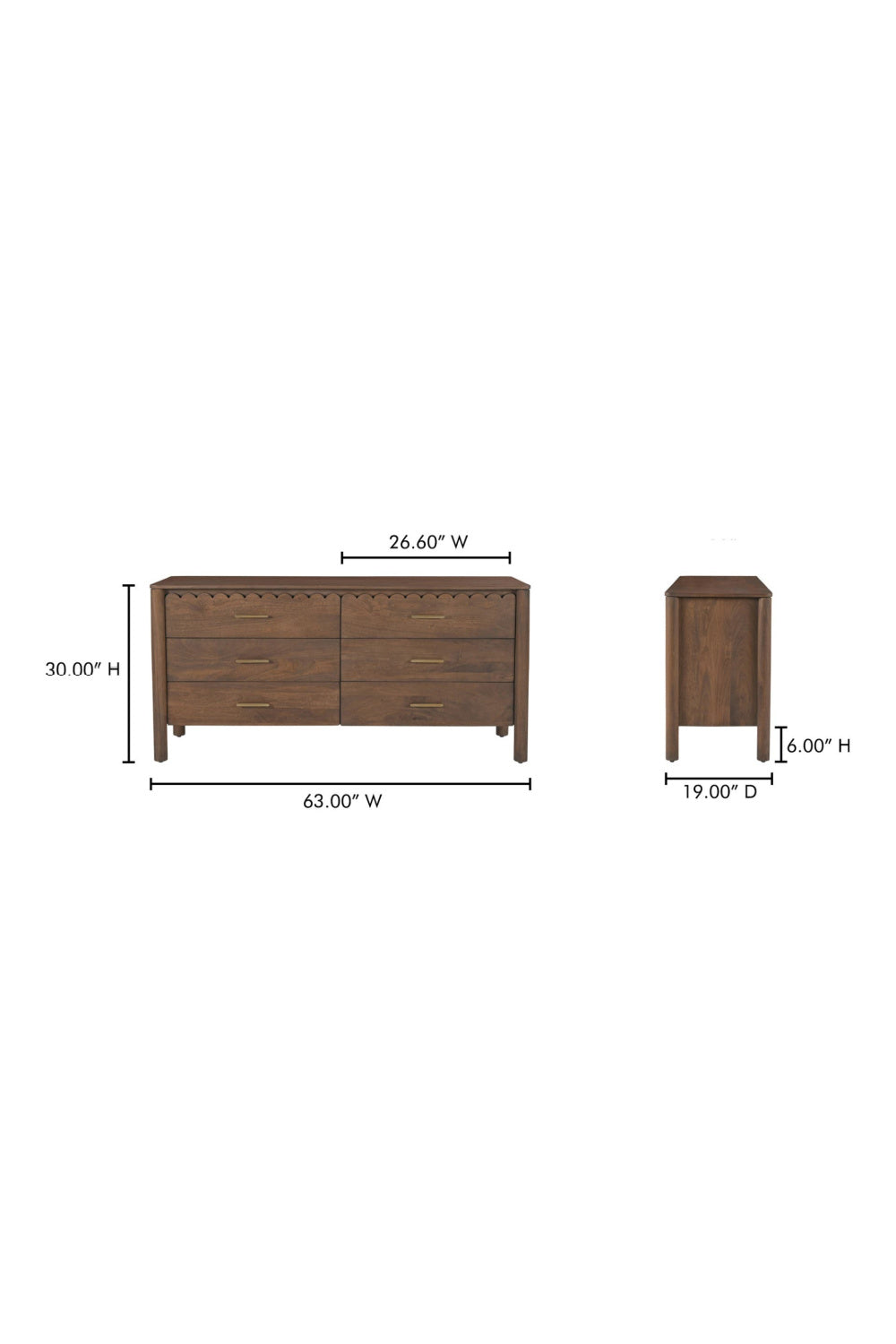Modern European furniture - Scalloped Edge Wooden 6-Drawer Dresser - www.oroa.com