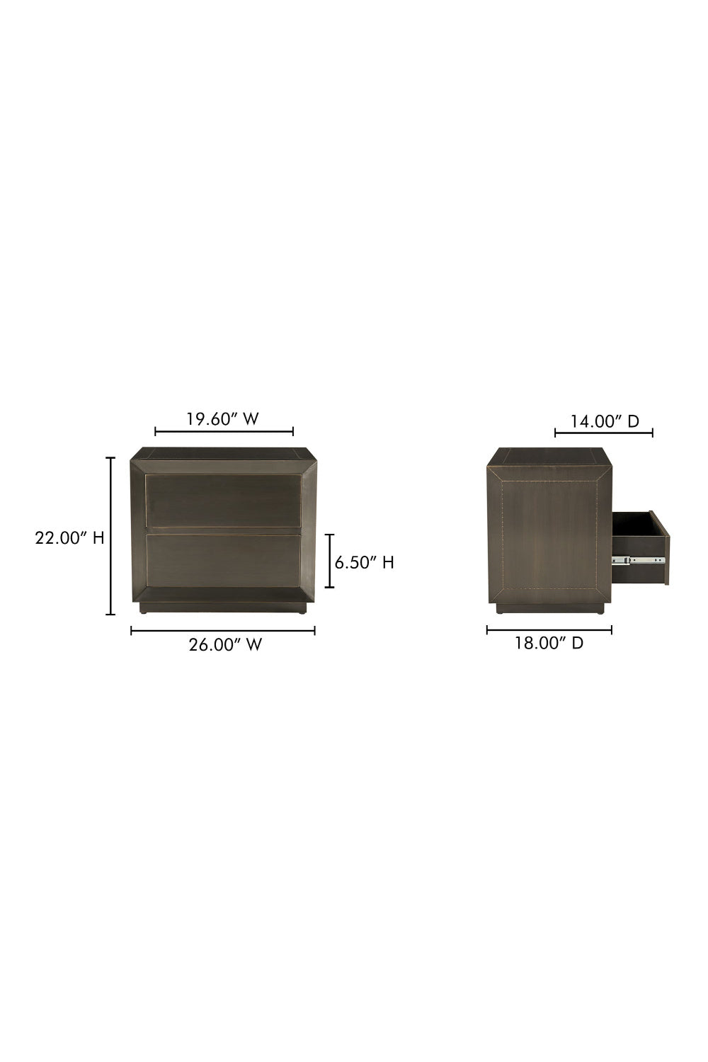 Modern European furniture - Bronze 2-Drawer Nightstand - www.oroa.com