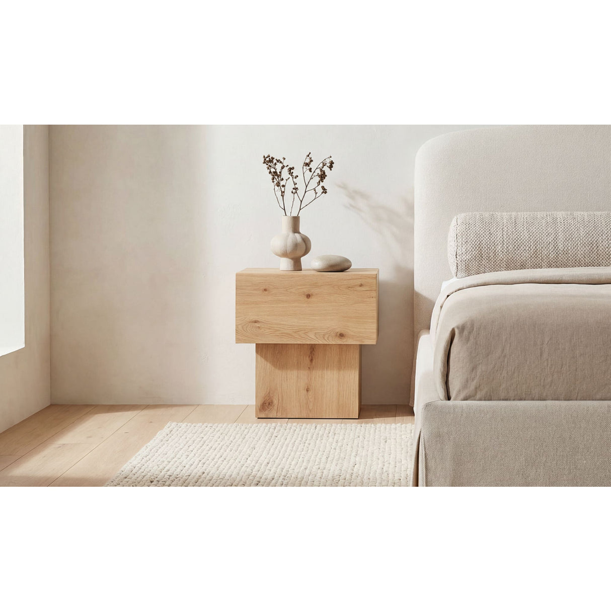 Natural Oak Block Nightstand | Novi Living Shawn