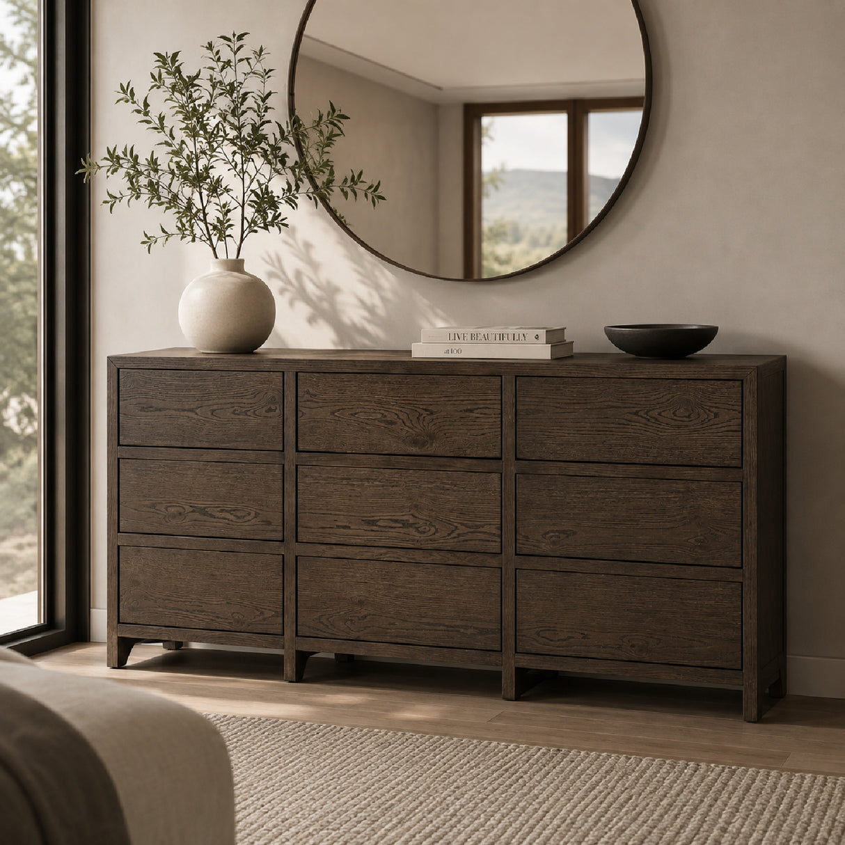 Brown Oak 9-Drawer Dresser | Novi Living Jenson