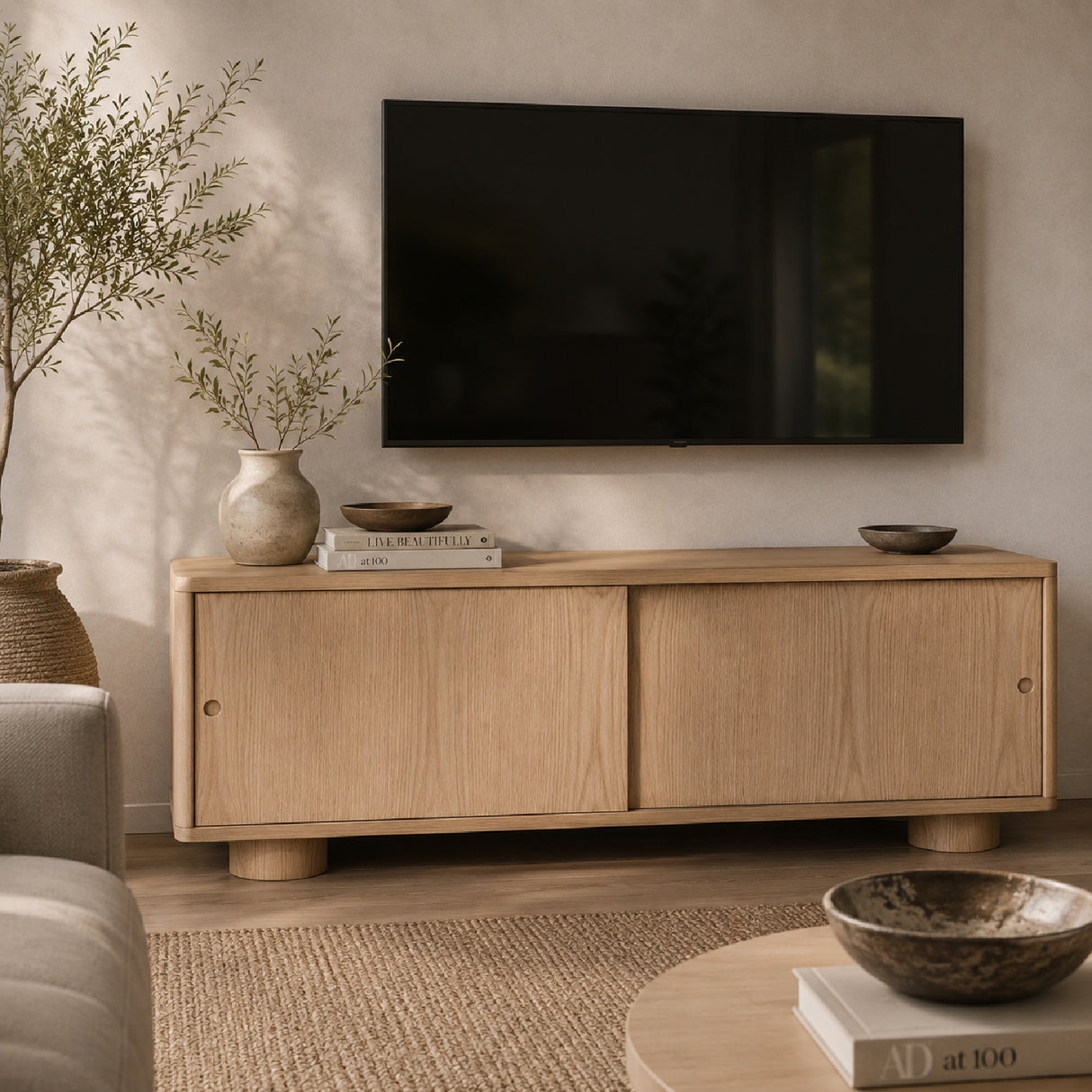 Modern European furniture - Oak Sliding-Door Media Unit - www.oroa.com