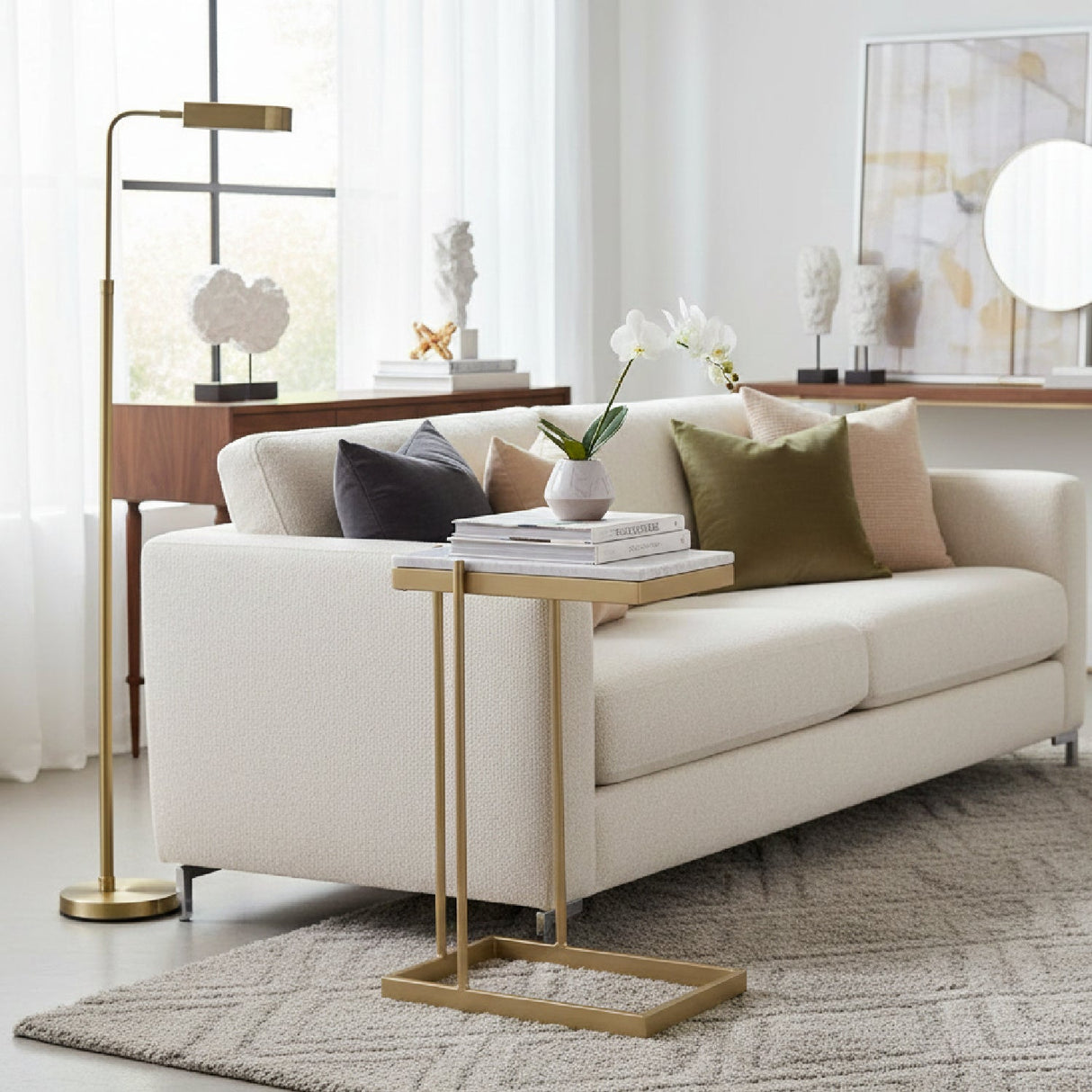 Modern European furniture - Gold-Framed Marble Side Table - www.oroa.com