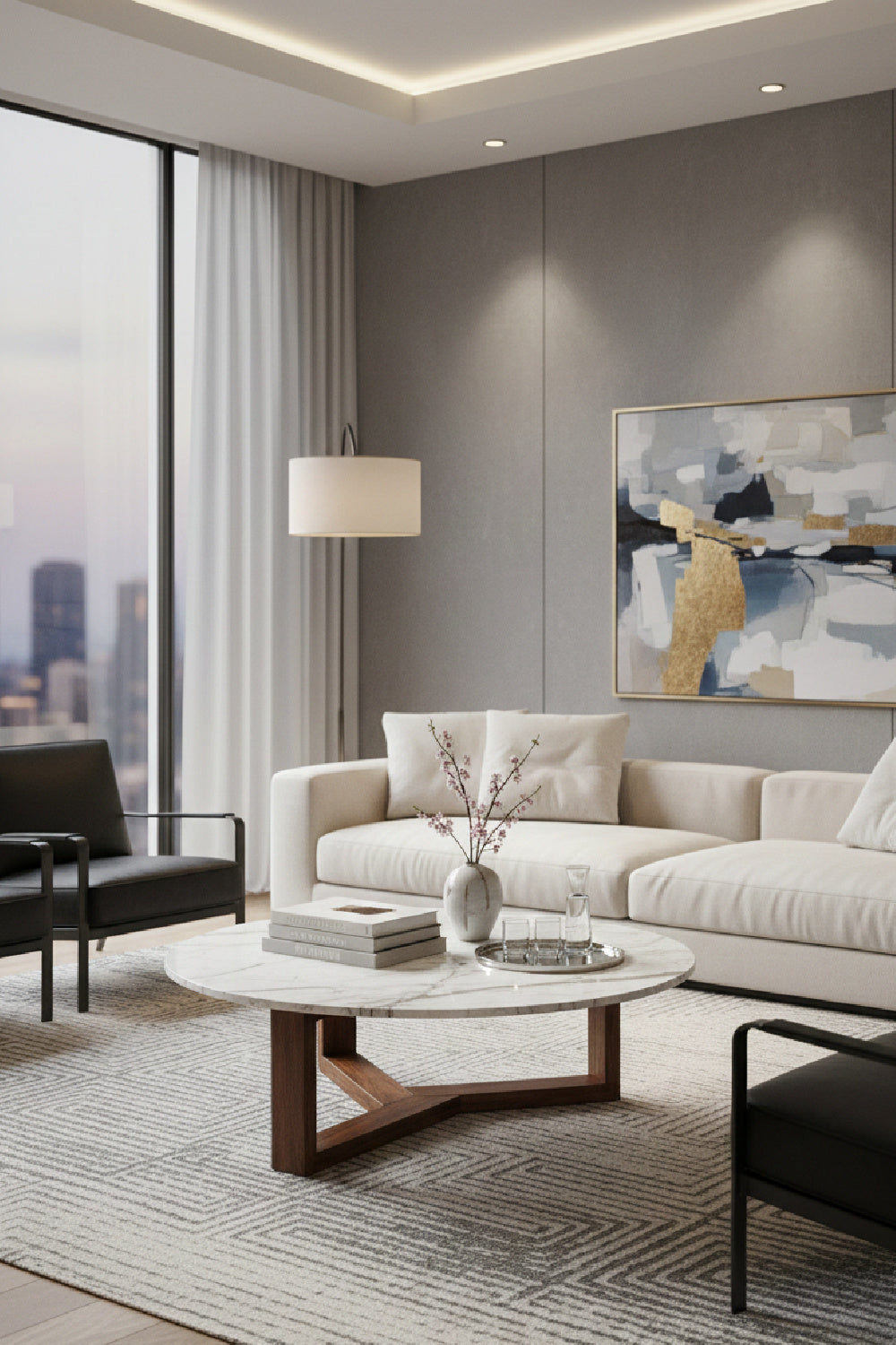 Modern European furniture - Wooden Base Marble Coffee Table - www.oroa.com