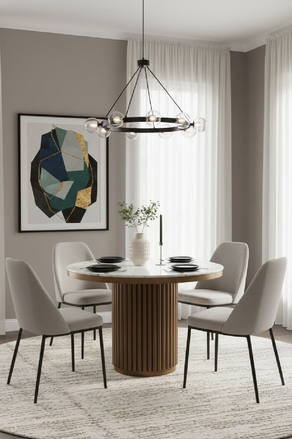 Modern European furniture - Pillar Base Marble Dining Table - www.oroa.com