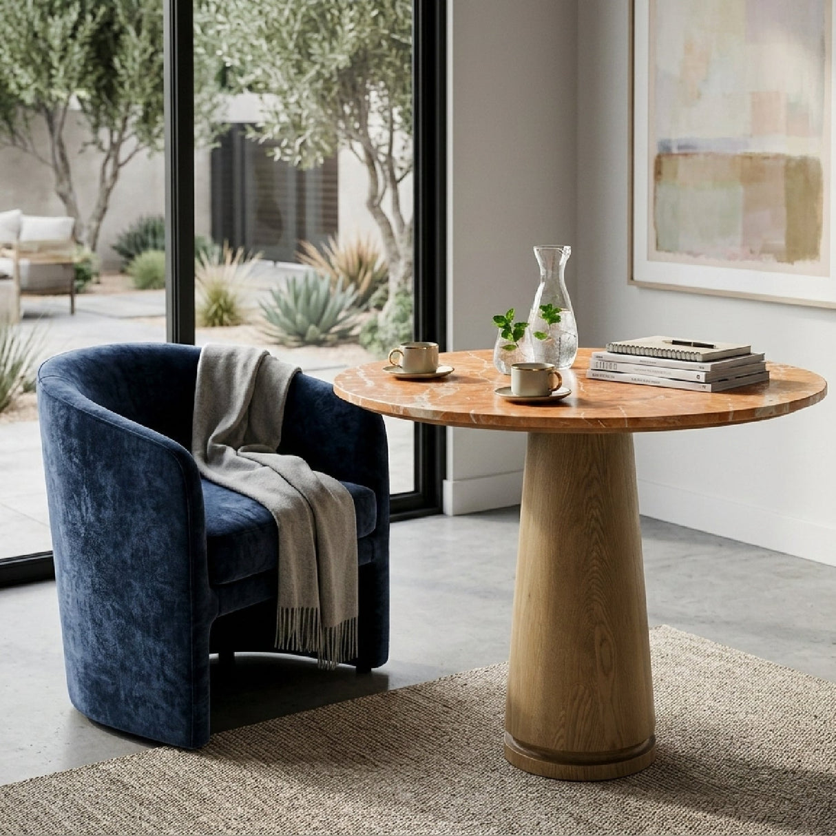 Modern European furniture - Round Marble Pedestal Coffee Table - www.oroa.com