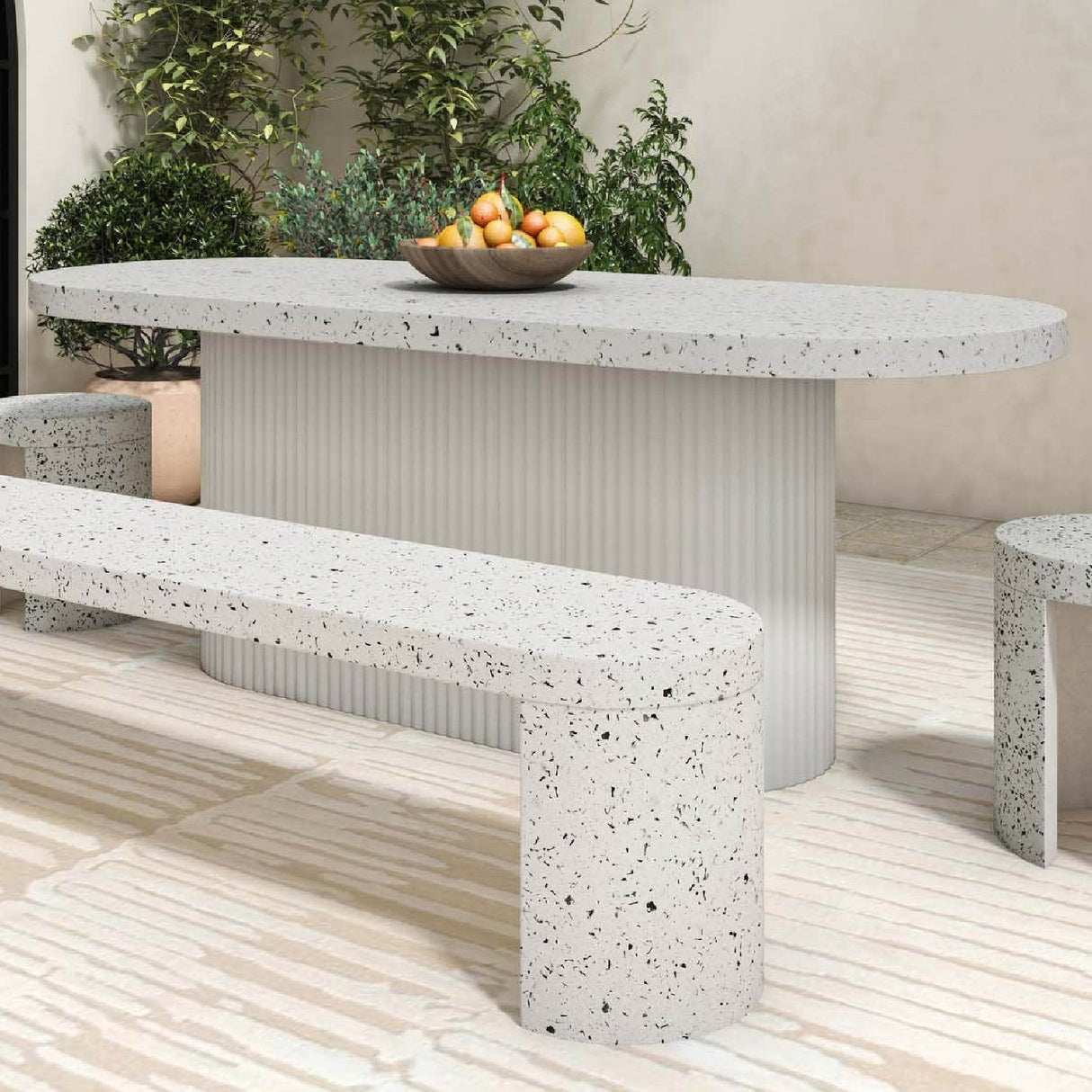 Modern European furniture - White Terrazzo Outdoor Dining Table - www.oroa.com