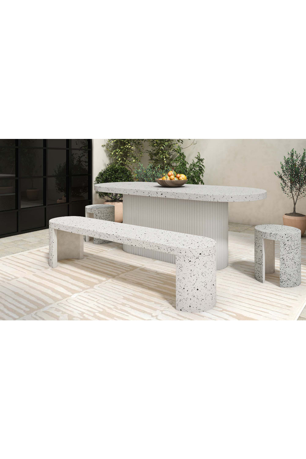 Modern European furniture - White Terrazzo Outdoor Bench - www.oroa.com