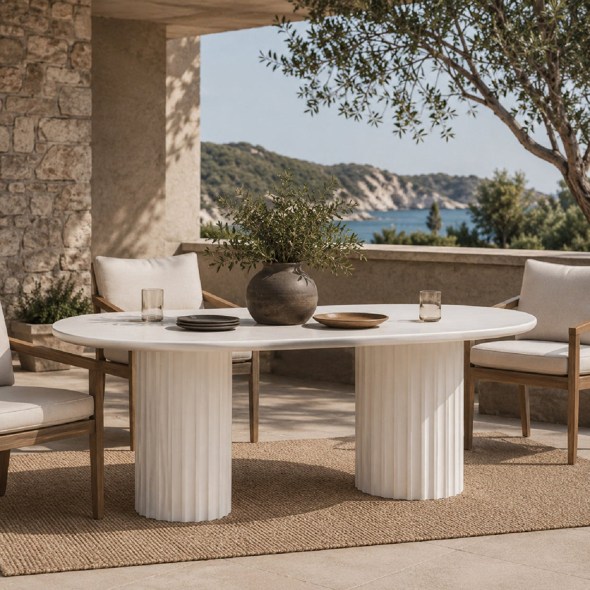 Modern European furniture - White Oval Outdoor Dining Table - www.oroa.com
