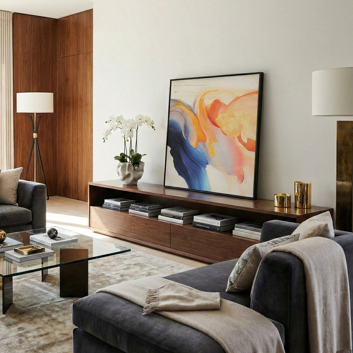 Modern European furniture - Multicolored Framed Abstract Painting - www.oroa.com