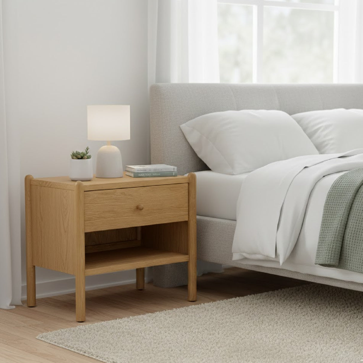 Modern European furniture - Oak Veneer 1-Drawer Nightstand - www.oroa.com | Oroa.com