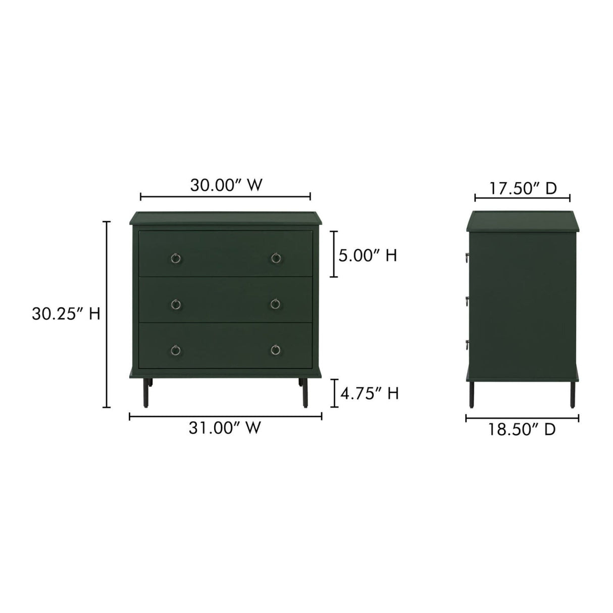 Modern European furniture - Green 3-Drawer Nightstand - www.oroa.com