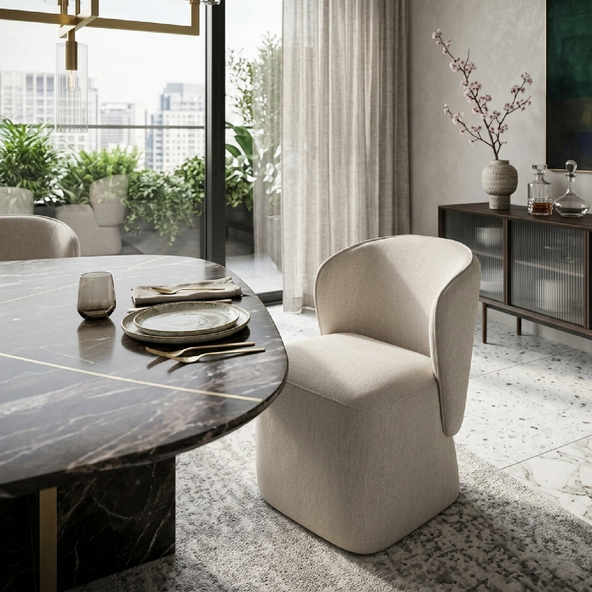 Modern European furniture - Curved Back Rolling Dining Chair - www.oroa.com