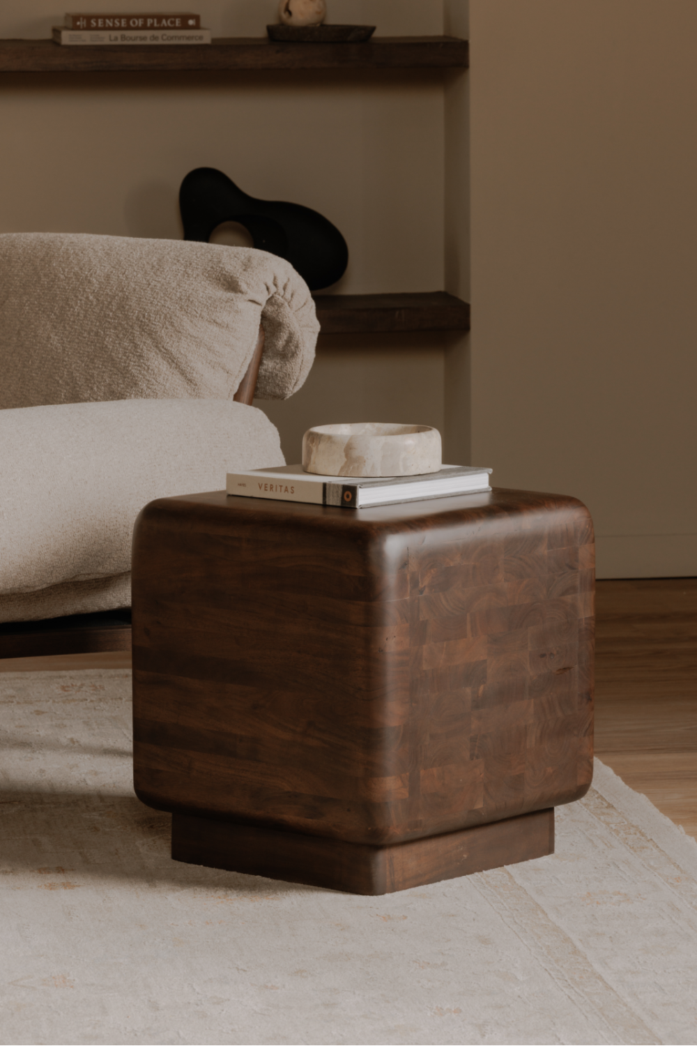Modern European furniture - Brown Acacia Cube Side Table - www.oroa.com