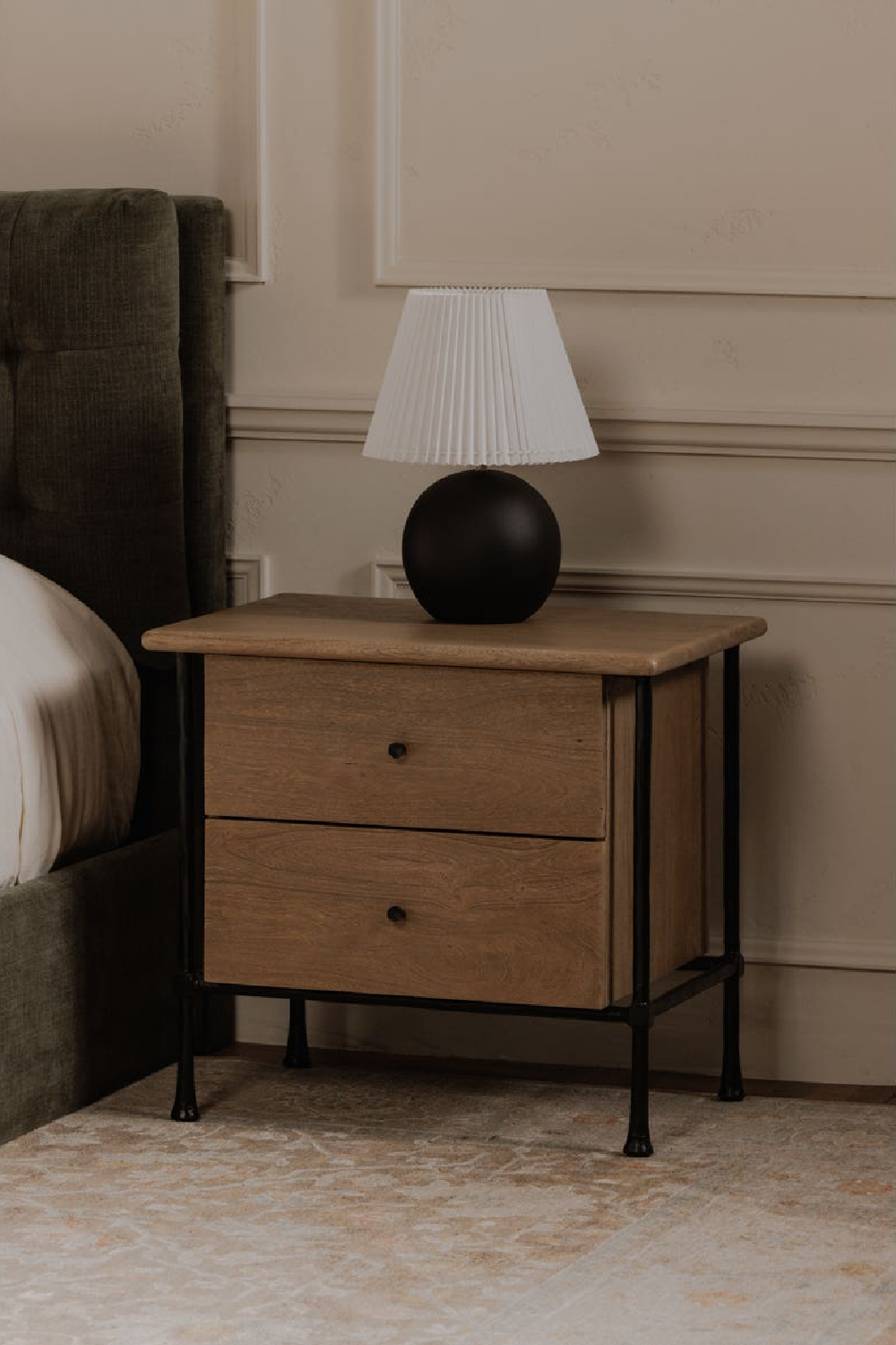 Wire-Brushed Acacia 2-Drawer Nightstand | Novi Living Rene | Oroa.com