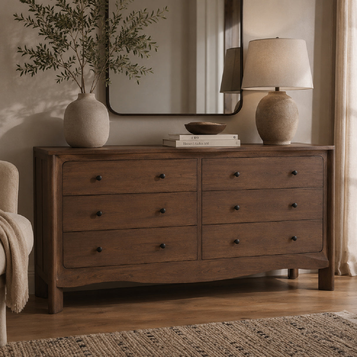 Modern or European furniture - Brown Acacia 6-Drawer Dresser - www.oroa.com