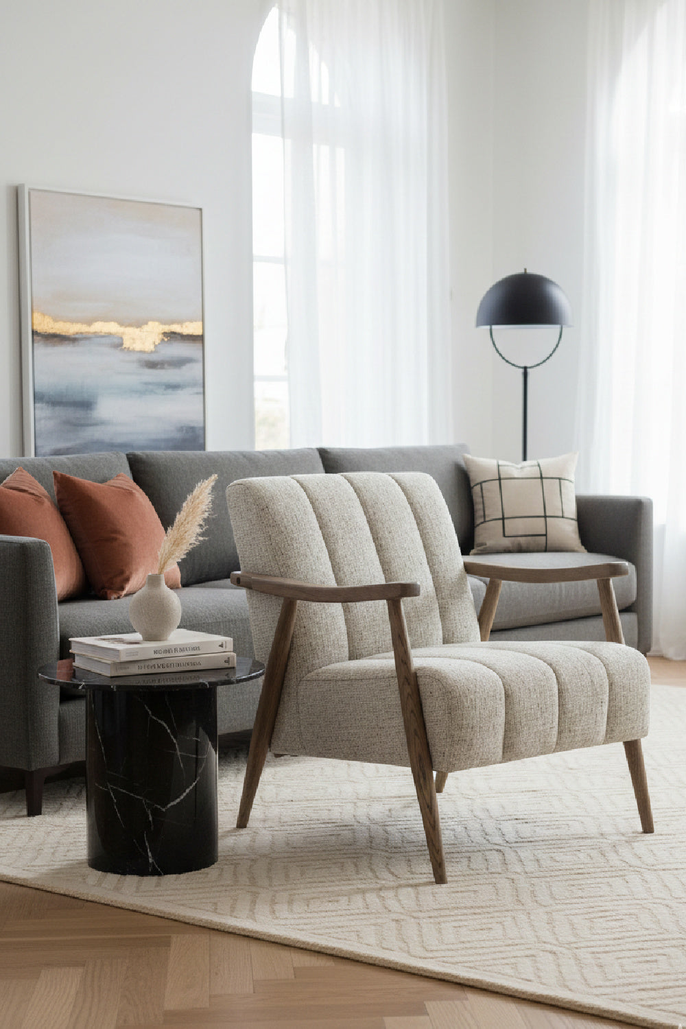 Modern European furniture - Beige Channeled Accent Chair - www.oroa.com