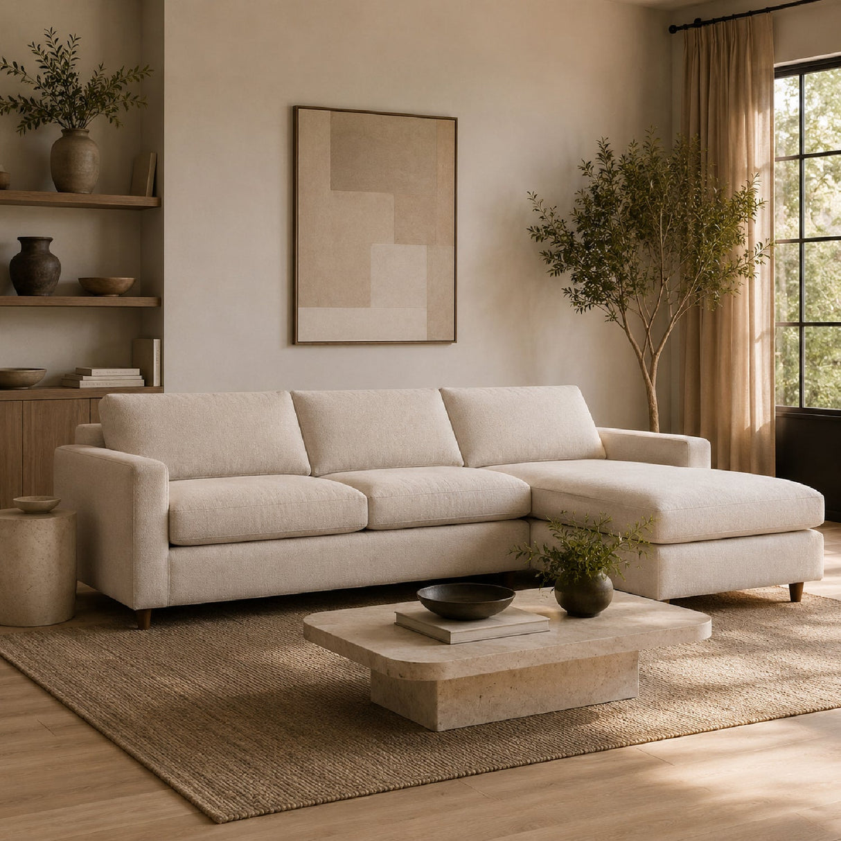 Chenille Sectional Sofa – Hutton – angled view