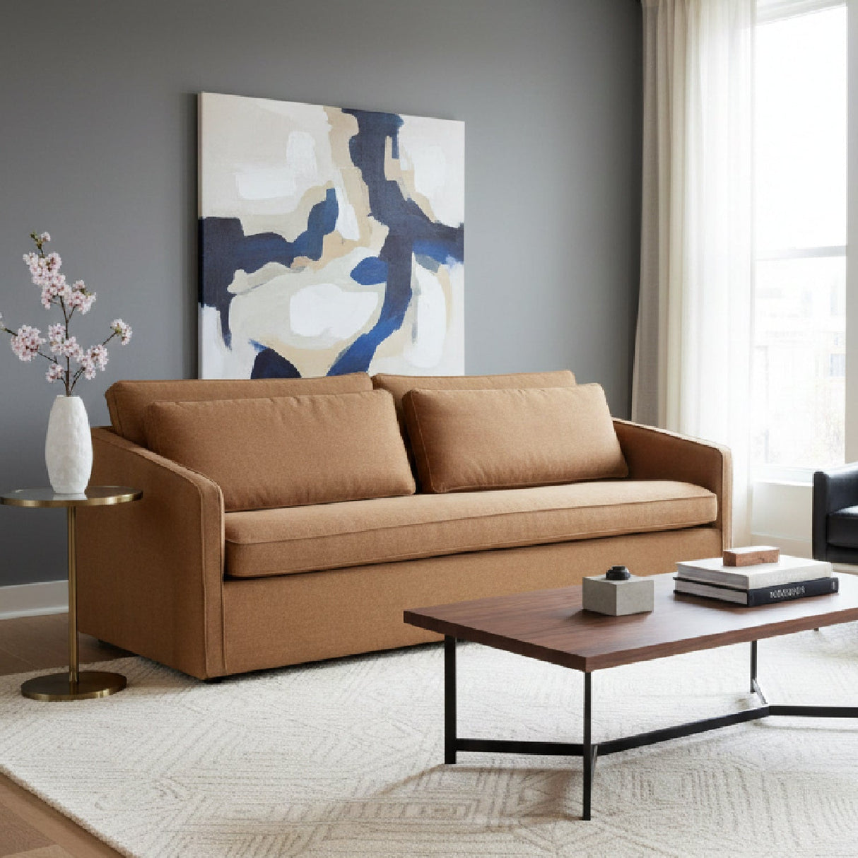 Upholstered Layered Back Sofa – Phoebe – angled view