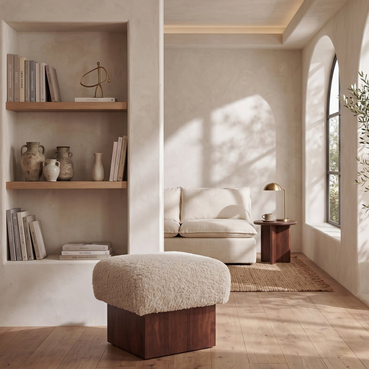Modern or European furniture - Mango Wood Base Ottoman - www.oroa.com