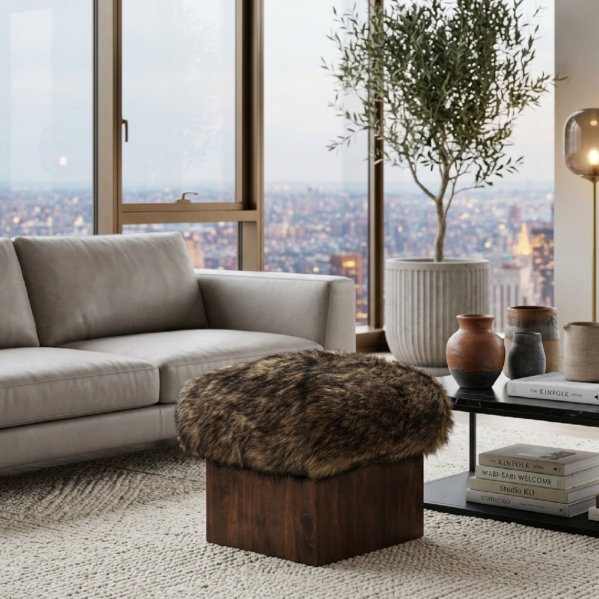 Brown Fur Ottoman | Oroa.com