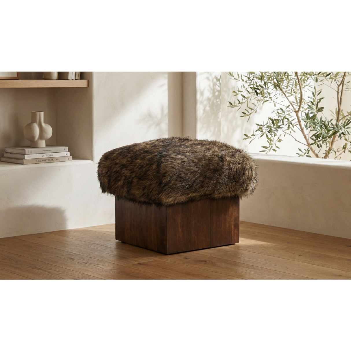 Brown Fur Ottoman | Oroa.com