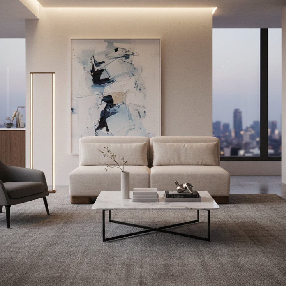 Modern European furniture - Cream Fabric Sofa - www.oroa.com