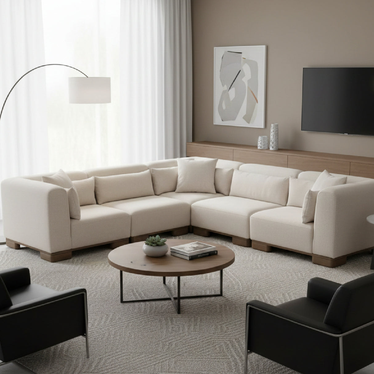 Modern European furniture - Beige L-Shaped Modular Sofa - www.oroa.com